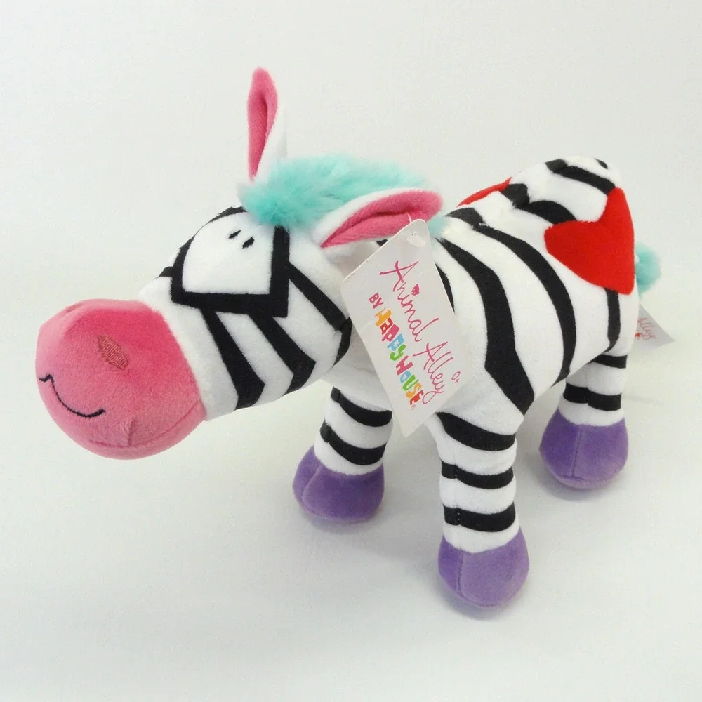 Animal Alley Zebra Plush Colorful Pink Nose Red Heart 2008 11 Inch Toys R Us